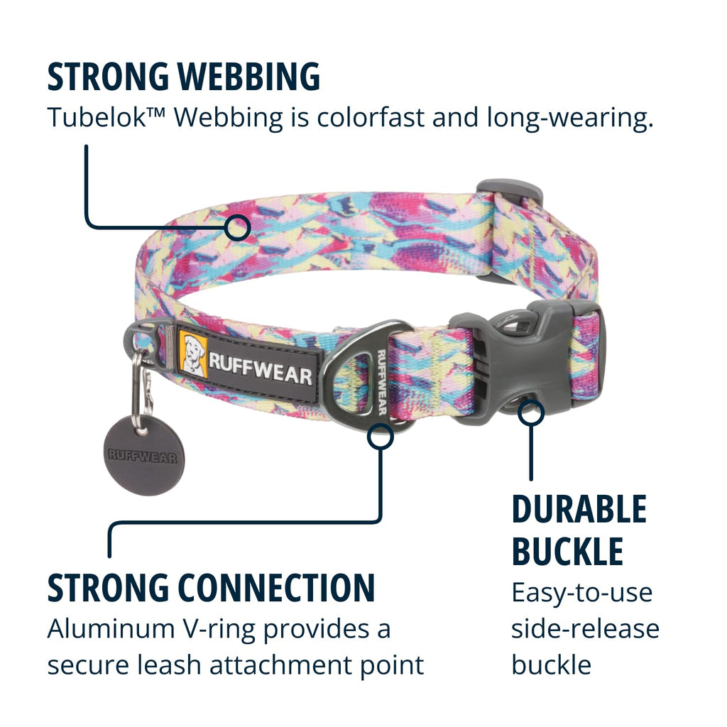 Ruffwear Front Range Dog Collar - Reef Fish - Adjustable 14-20 Inch Lightweight with Silencer
