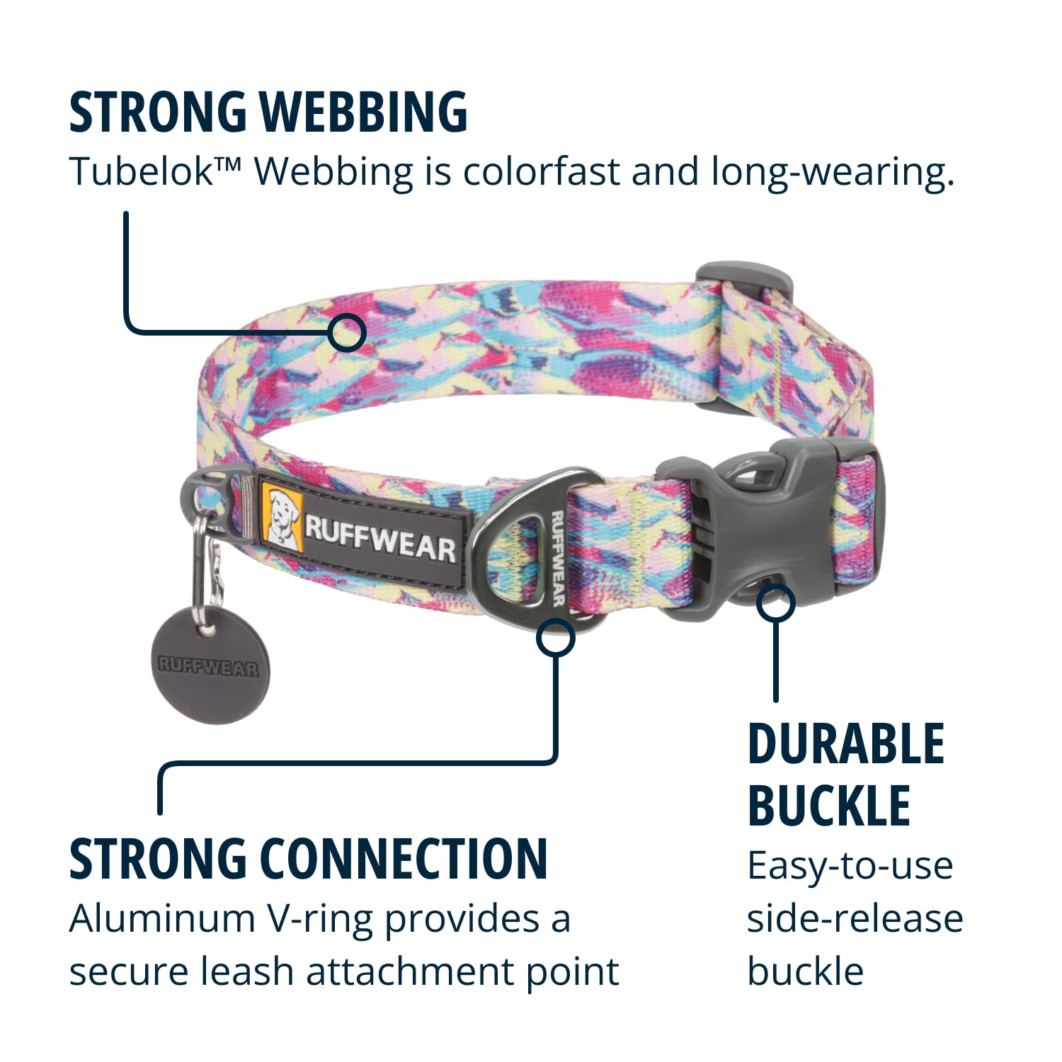 Ruffwear Front Range Dog Collar - Reef Fish - Adjustable 14-20 Inch Lightweight with Silencer