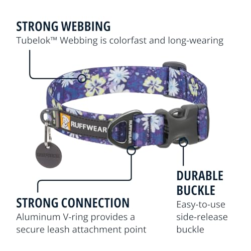 Ruffwear Front Range Dog Collar – Adjustable Tubelok Webbing, Lightweight Side Release Buckle, Aluminum V-Ring, Wildflower (20-26 Inches)