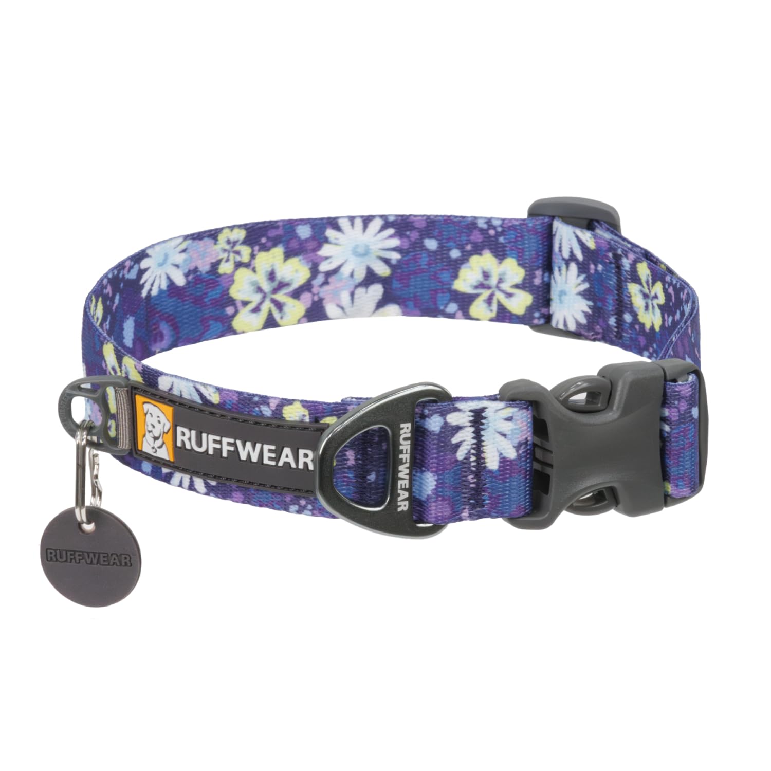 Ruffwear Front Range Dog Collar – Adjustable Tubelok Webbing, Lightweight Side Release Buckle, Aluminum V-Ring, Wildflower (20-26 Inches)