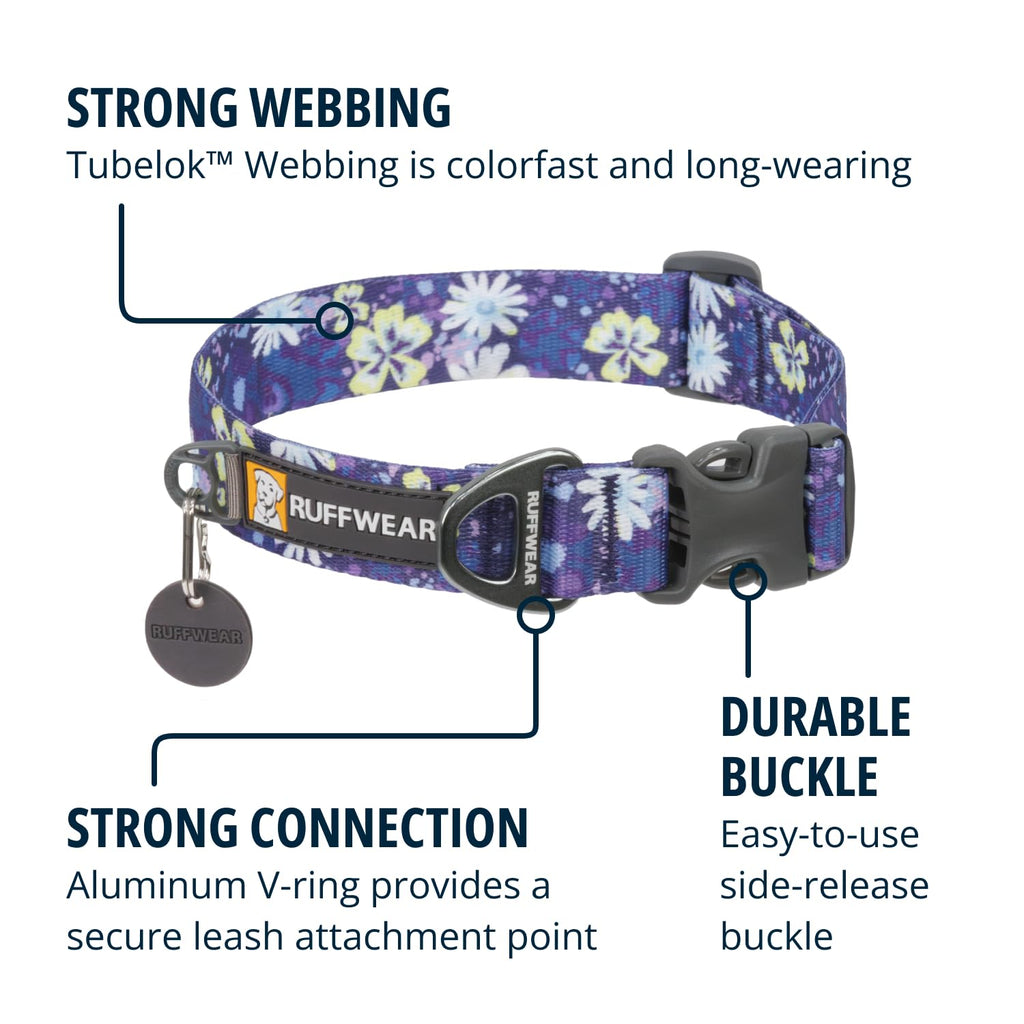 Ruffwear Front Range Dog Collar – Adjustable Tubelok Webbing, Lightweight Side Release Buckle, Aluminum V-Ring, Wildflower (20-26 Inches)