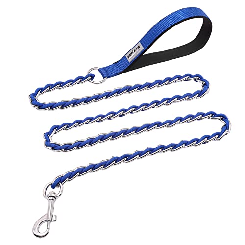 S-ETOVUS Chain Dog Leash 5.2FT Heavy Duty Metal Anti Chew Leash for Medium Large Dogs, Blue