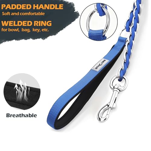 S-ETOVUS Chain Dog Leash 5.2FT Heavy Duty Metal Anti Chew Leash for Medium Large Dogs, Blue