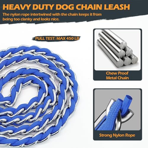 S-ETOVUS Chain Dog Leash 5.2FT Heavy Duty Metal Anti Chew Leash for Medium Large Dogs, Blue