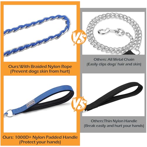 S-ETOVUS Chain Dog Leash 5.2FT Heavy Duty Metal Anti Chew Leash for Medium Large Dogs, Blue