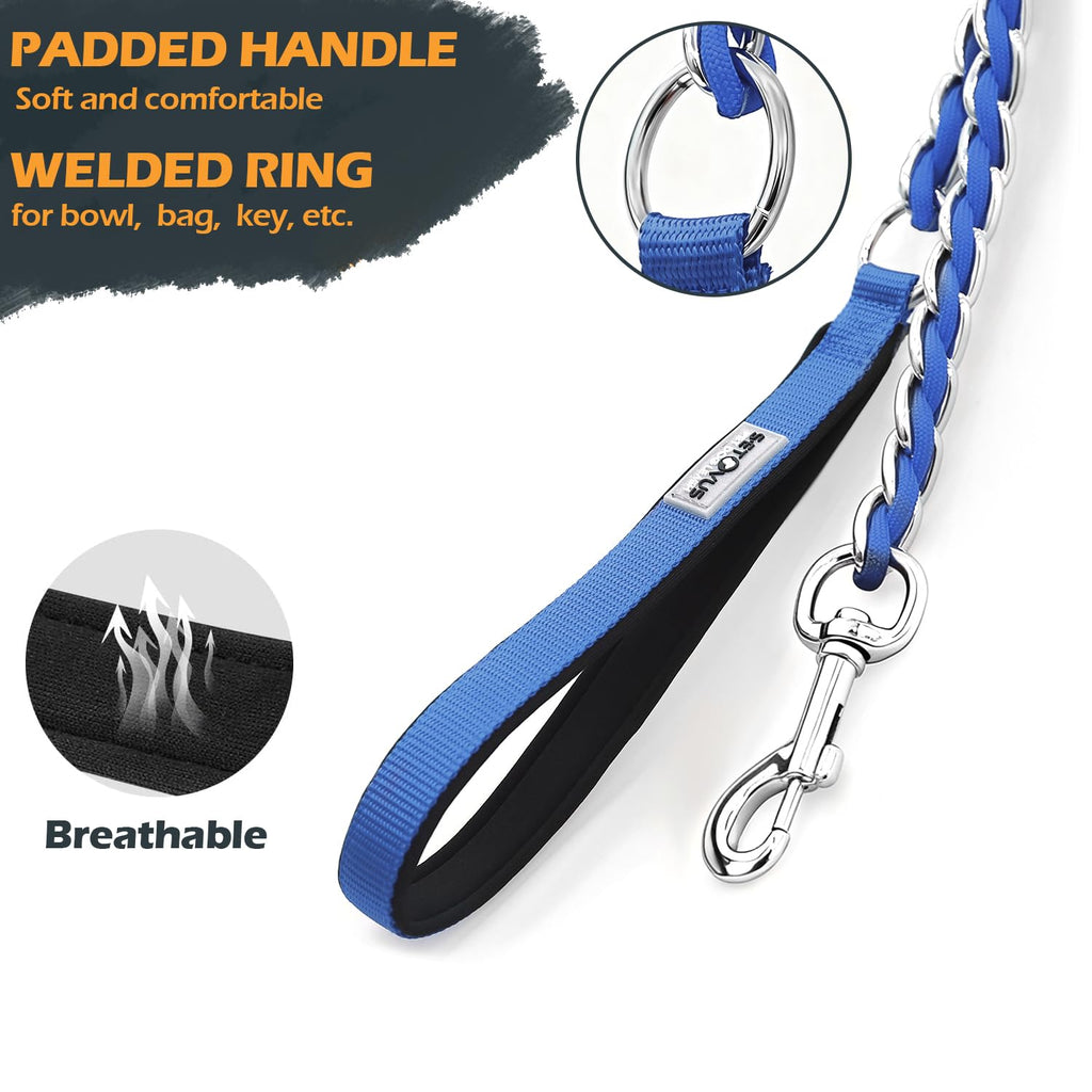 S-ETOVUS Chain Dog Leash 5.2FT Heavy Duty Metal Anti Chew Leash for Medium Large Dogs, Blue