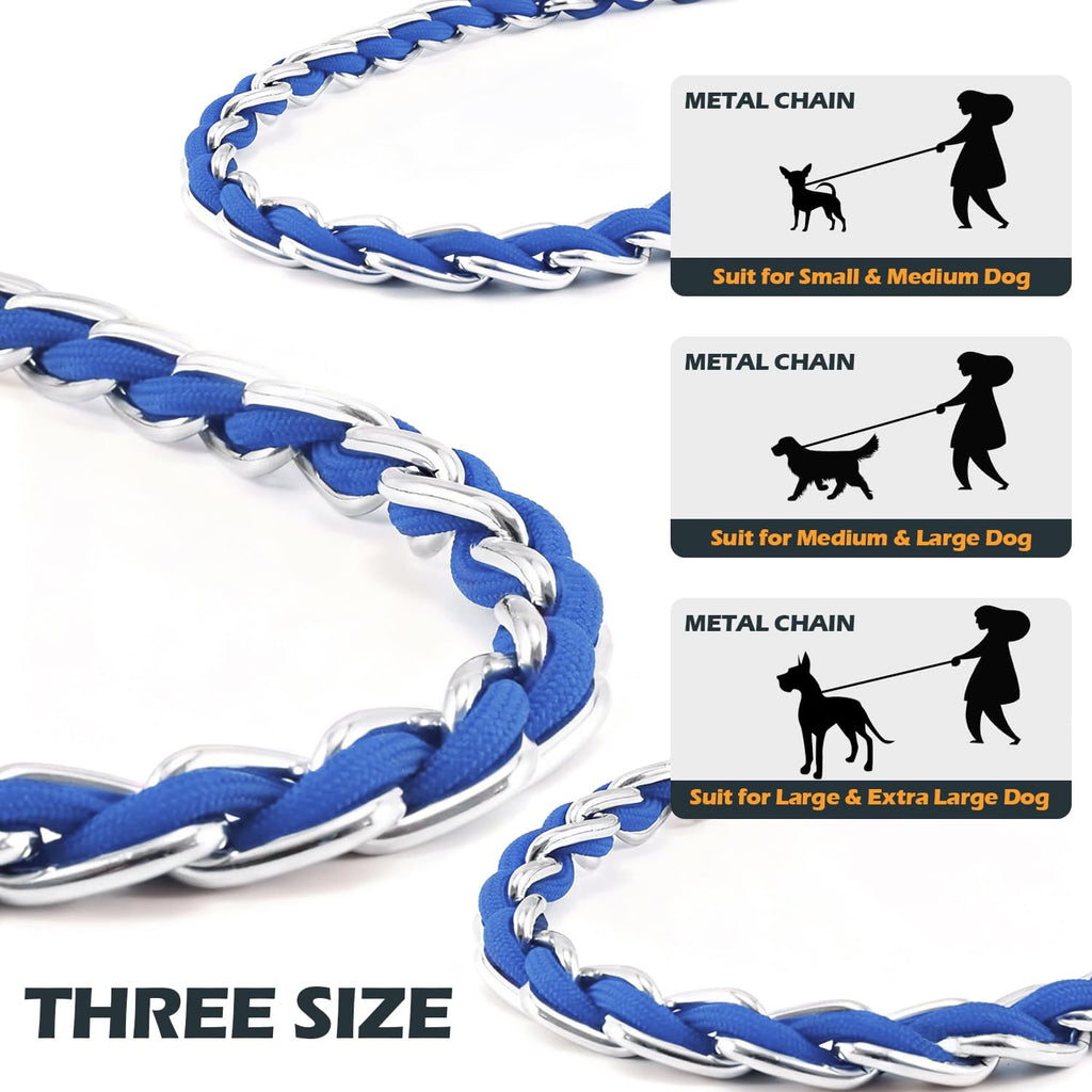 S-ETOVUS Chain Dog Leash 5.2FT Heavy Duty Metal Anti Chew Leash for Medium Large Dogs, Blue