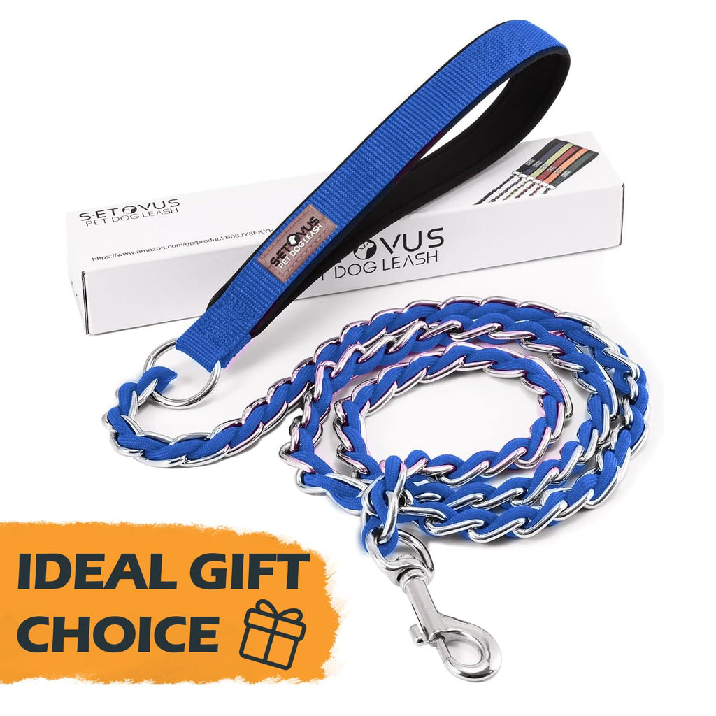 S-ETOVUS Chain Dog Leash 5.2FT Heavy Duty Metal Anti Chew Leash for Medium Large Dogs, Blue