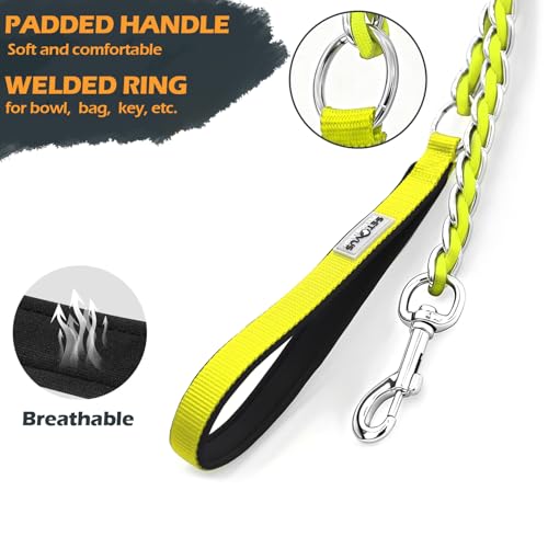 S-ETOVUS Chew Proof Metal Dog Leash - 5.2FT Heavy Duty Chain Leash for Medium to Large Dogs with Soft Padded Handle, Yellow