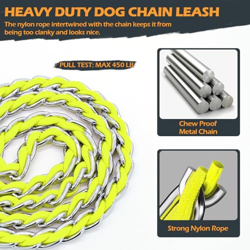 S-ETOVUS Chew Proof Metal Dog Leash - 5.2FT Heavy Duty Chain Leash for Medium to Large Dogs with Soft Padded Handle, Yellow