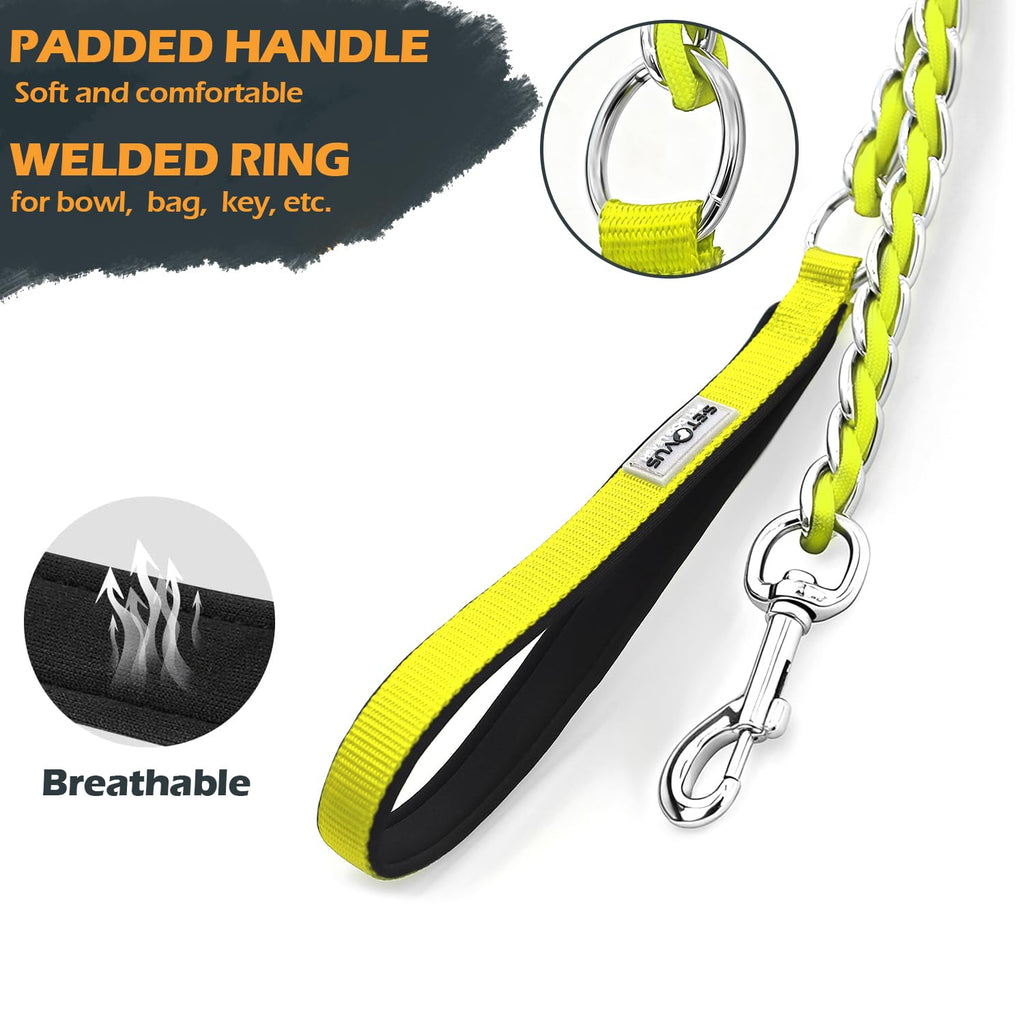 S-ETOVUS Chew Proof Metal Dog Leash - 5.2FT Heavy Duty Chain Leash for Medium to Large Dogs with Soft Padded Handle, Yellow
