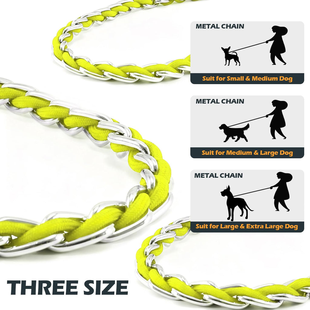 S-ETOVUS Chew Proof Metal Dog Leash - 5.2FT Heavy Duty Chain Leash for Medium to Large Dogs with Soft Padded Handle, Yellow