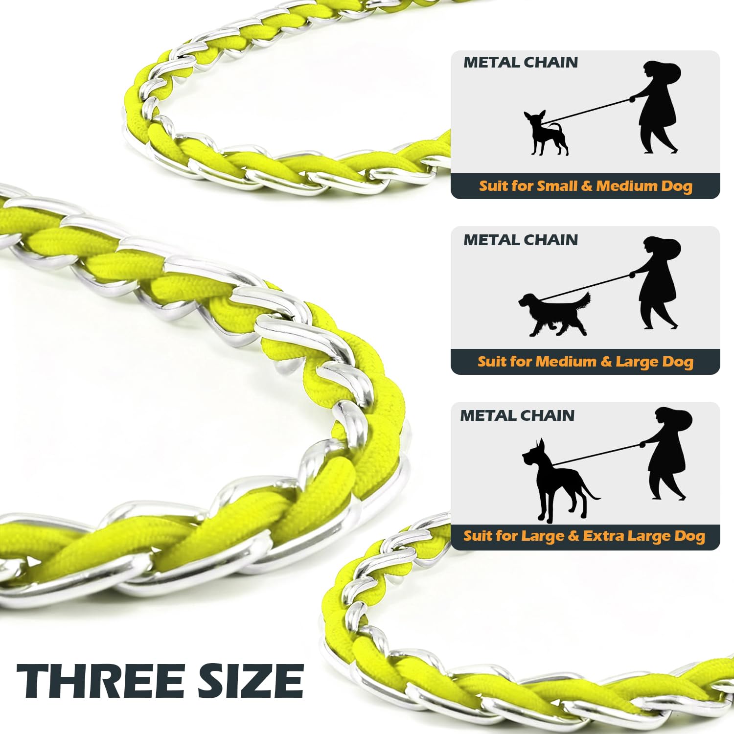 S-ETOVUS Chew Proof Metal Dog Leash - 5.2FT Heavy Duty Chain Leash for Medium to Large Dogs with Soft Padded Handle, Yellow
