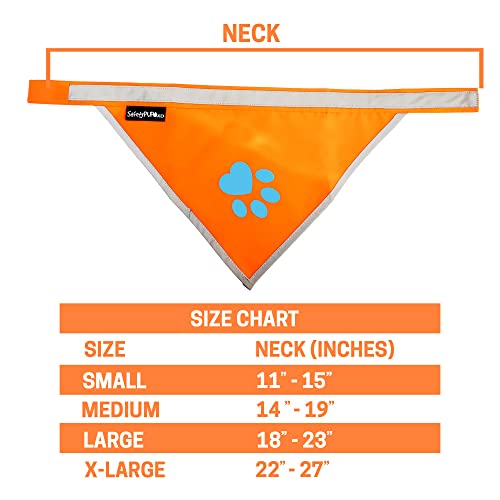 SafetyPUP XD Blaze Orange Reflective Dog Bandana - Large (18-23 in Neck) - High Visibility Adjustable Pet Scarf