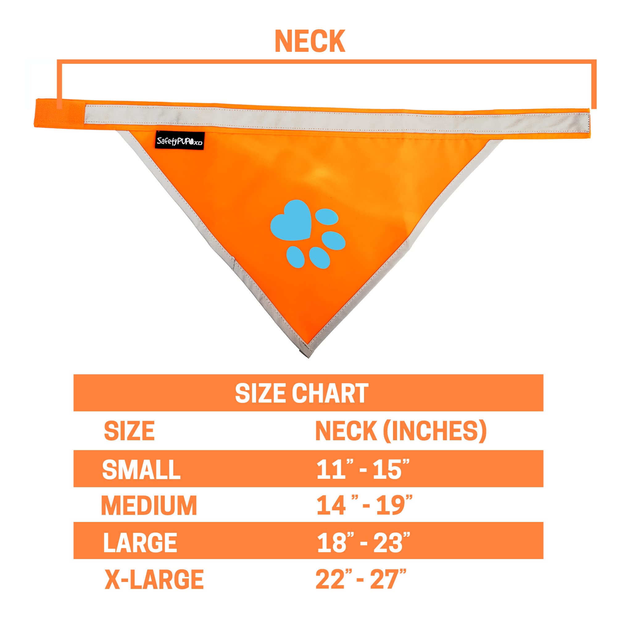 SafetyPUP XD Blaze Orange Reflective Dog Bandana – Medium, Adjustable, High-Visibility for Walks and Outdoor Adventures