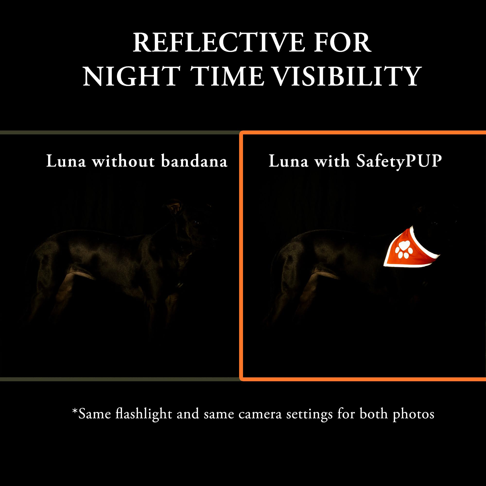 SafetyPUP XD Blaze Orange Reflective Dog Bandana – Medium, Adjustable, High-Visibility for Walks and Outdoor Adventures