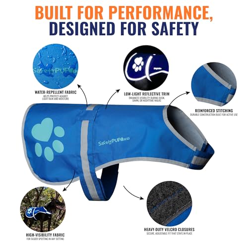 SafetyPUP XD Reflective Dog Vest - Hi-Vis Blue X-Small for Dogs 14-22 lbs