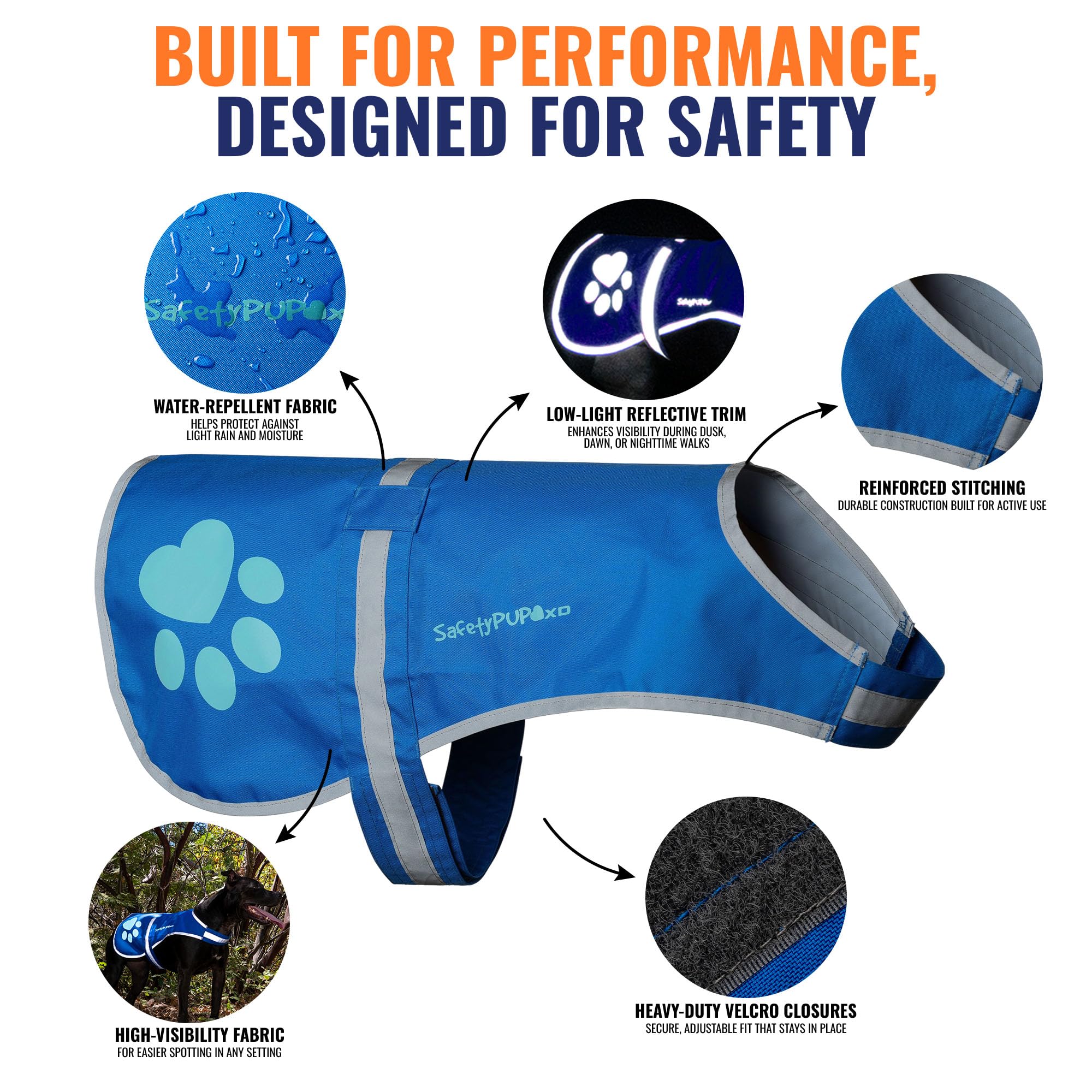 SafetyPUP XD Reflective Dog Vest - Hi-Vis Blue X-Small for Dogs 14-22 lbs
