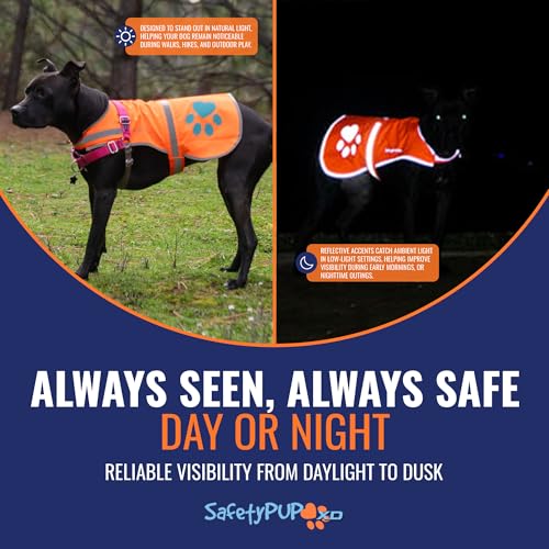 SafetyPUP XD Reflective Dog Vest - X-Large Blaze Orange, 100-130 lbs, Hi-Vis for Road & Field Safety