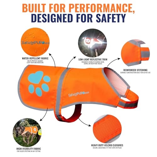 SafetyPUP XD Reflective Dog Vest - X-Large Blaze Orange, 100-130 lbs, Hi-Vis for Road & Field Safety