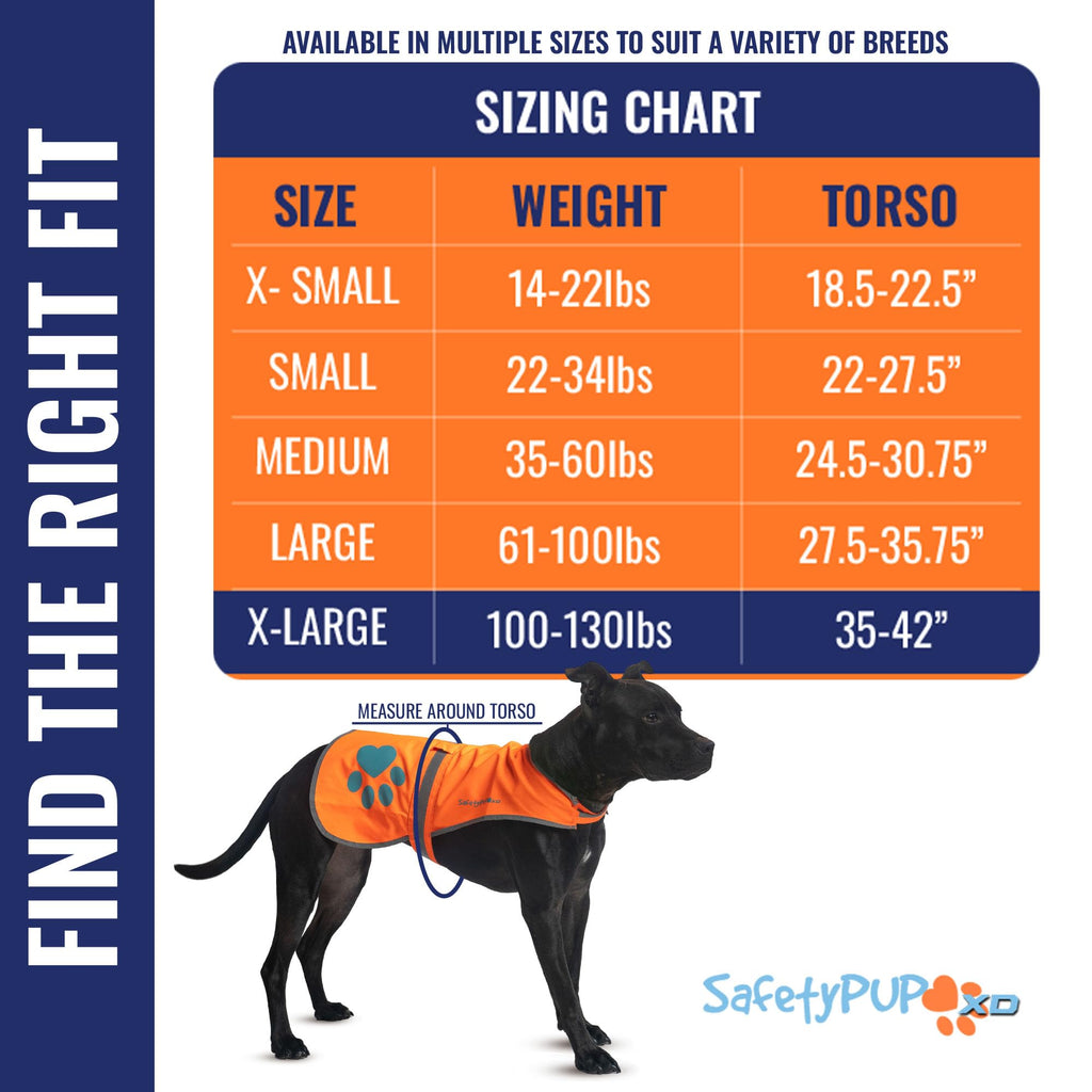 SafetyPUP XD Reflective Dog Vest - X-Large Blaze Orange, 100-130 lbs, Hi-Vis for Road & Field Safety