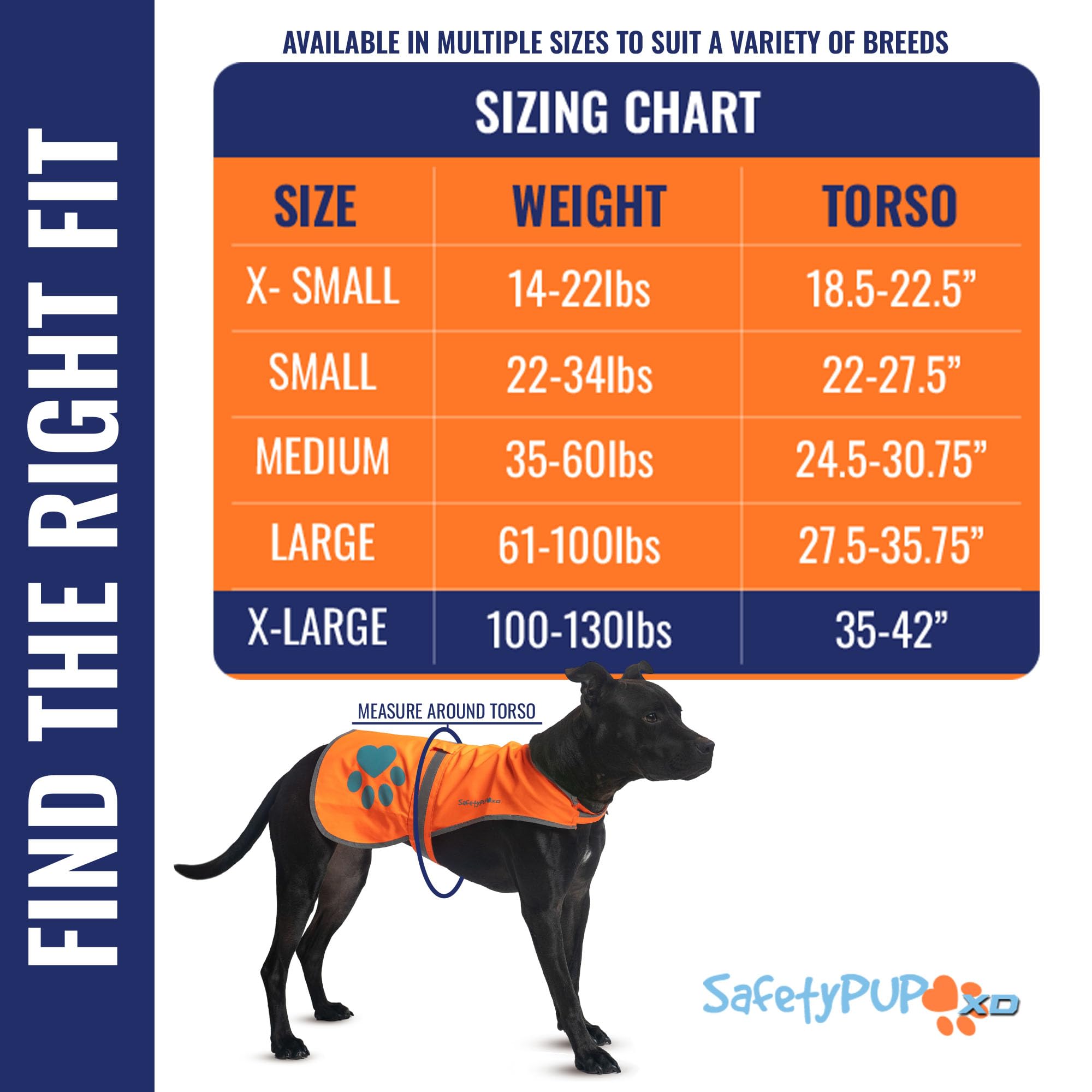SafetyPUP XD Reflective Dog Vest - X-Large Blaze Orange, 100-130 lbs, Hi-Vis for Road & Field Safety