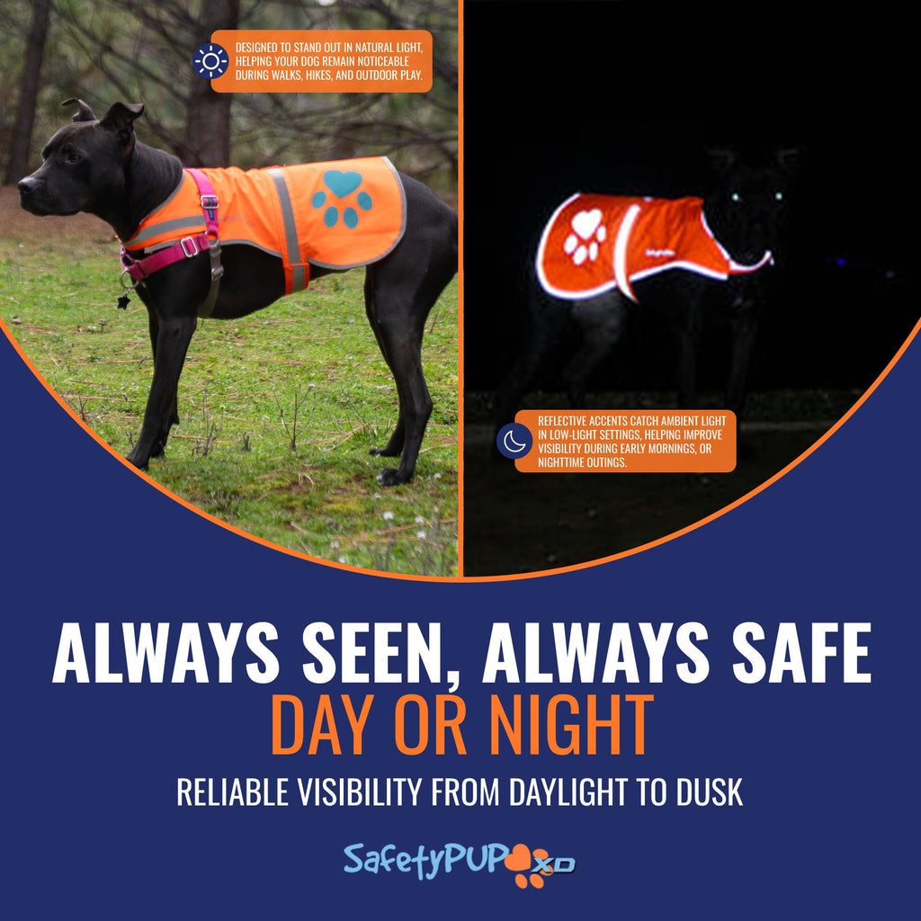 SafetyPUP XD Reflective Dog Vest - X-Large Blaze Orange, 100-130 lbs, Hi-Vis for Road & Field Safety
