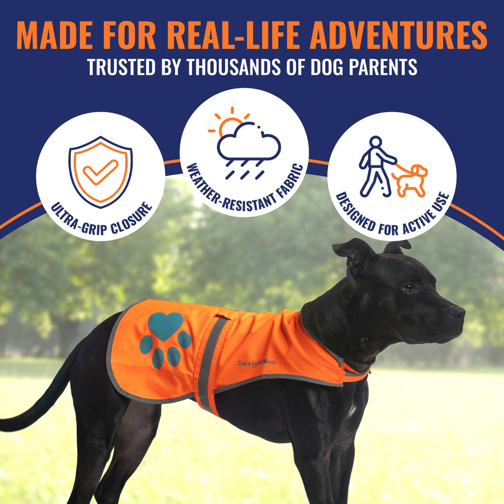 SafetyPUP XD Reflective Dog Vest - X-Large Blaze Orange, 100-130 lbs, Hi-Vis for Road & Field Safety