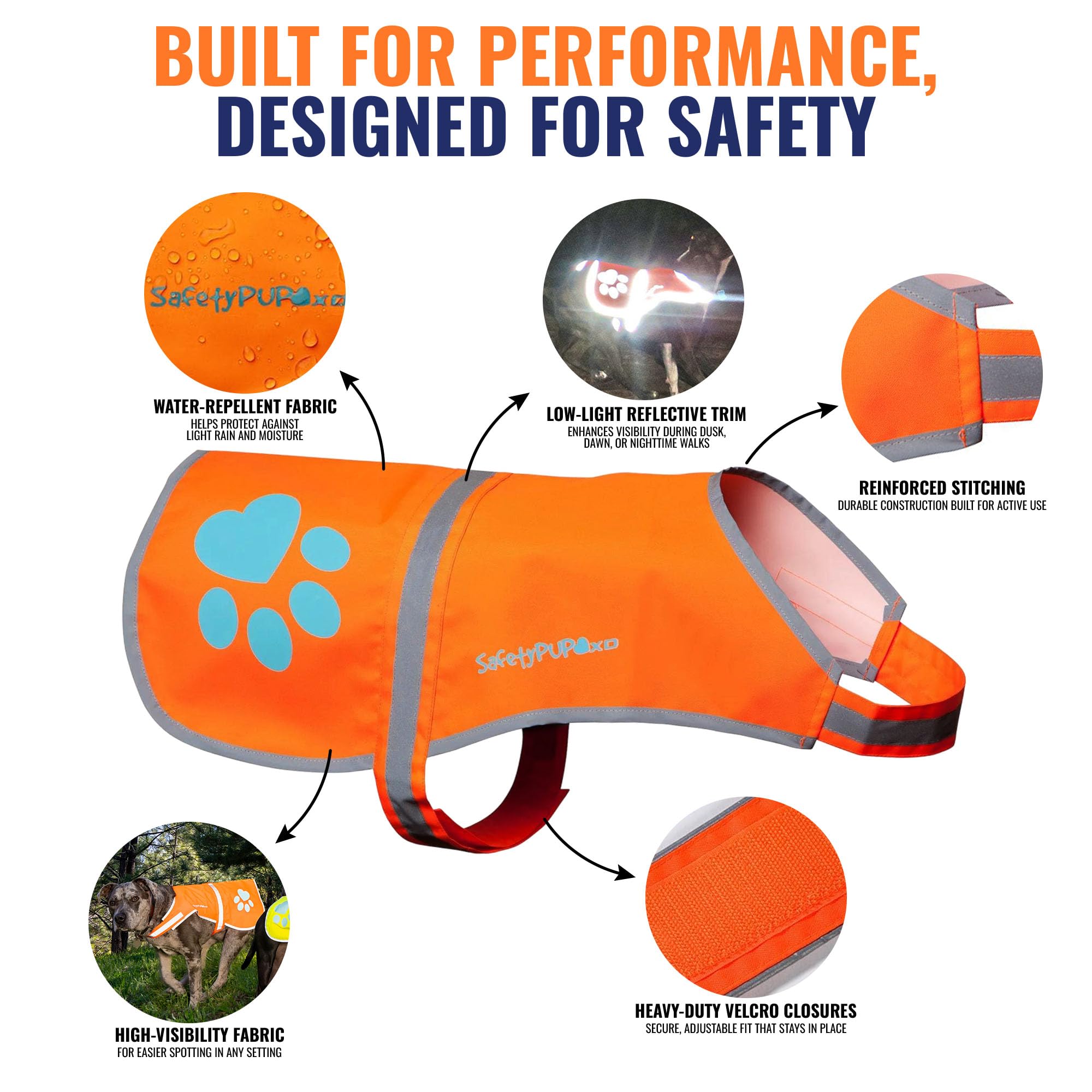SafetyPUP XD Reflective Dog Vest - X-Large Blaze Orange, 100-130 lbs, Hi-Vis for Road & Field Safety