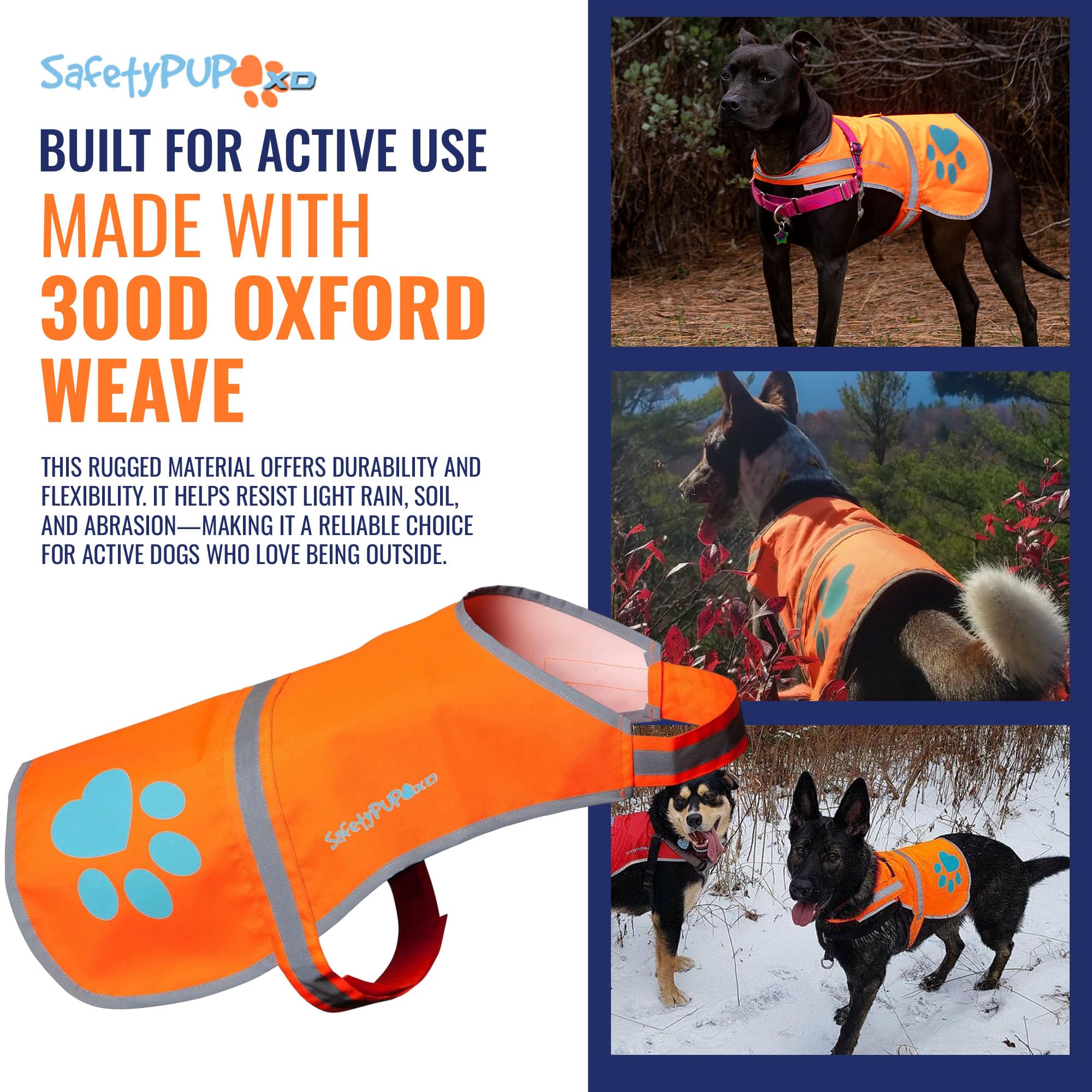 SafetyPUP XD Reflective Dog Vest - X-Large Blaze Orange, 100-130 lbs, Hi-Vis for Road & Field Safety