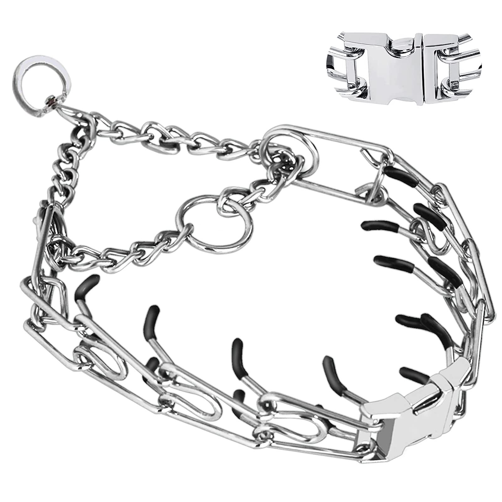 Safiman Prong Dog Collar – Stainless Steel Pinch Collar with Rubber Tips & Quick Release Buckle, Adjustable for Small to Extra-Large Dogs (Includes 2 Extra Links)