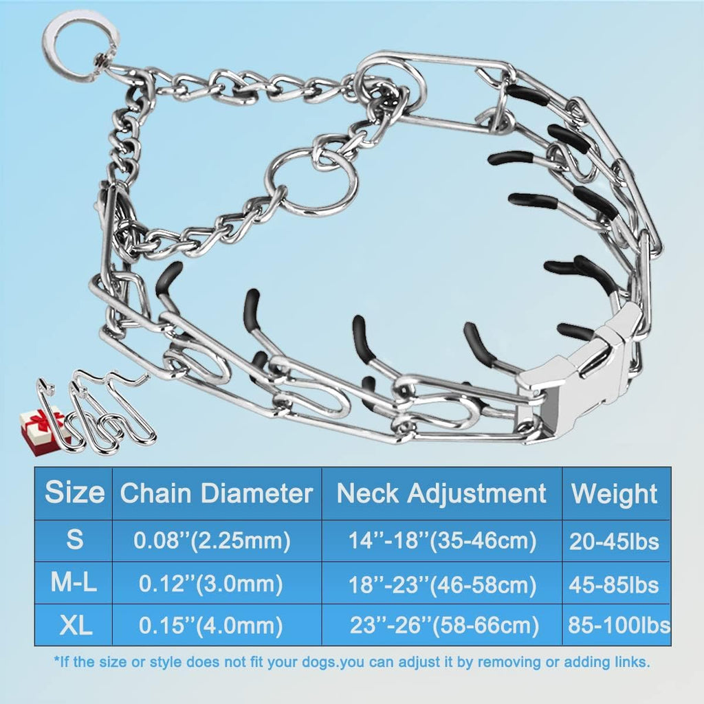 Safiman Prong Dog Collar – Stainless Steel Pinch Collar with Rubber Tips & Quick Release Buckle, Adjustable for Small to Extra-Large Dogs (Includes 2 Extra Links)