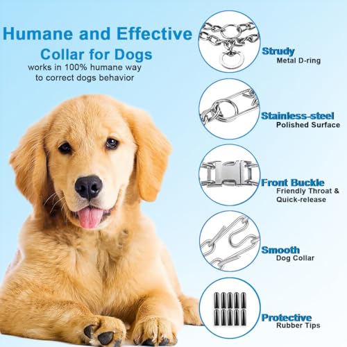 Safiman Prong Dog Collar – Stainless Steel Pinch Collar with Rubber Tips & Quick Release Buckle, Adjustable for Small to Extra-Large Dogs (Includes 2 Extra Links)