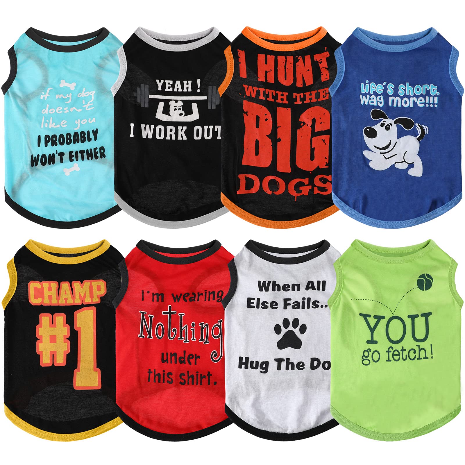Saintrygo 8-Piece Funny Letter Dog Shirts: Soft, Breathable Pet T-Shirts for Small Dogs & Cats (Cute Pattern, Small)