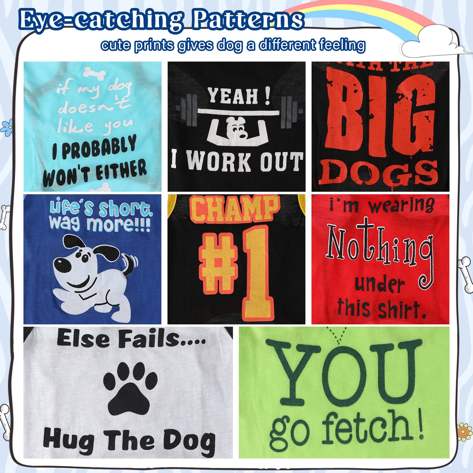 Saintrygo 8-Piece Funny Letter Dog Shirts: Soft, Breathable Pet T-Shirts for Small Dogs & Cats (Cute Pattern, Small)