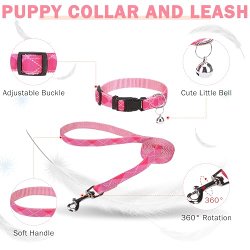 SCENEREAL Pink Plaid Dog Harness Set (Size M) – Step-in No Pull with Collar & Leash
