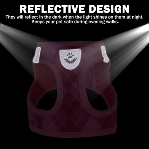 SCENEREAL Pink Plaid Dog Harness Set (Size M) – Step-in No Pull with Collar & Leash