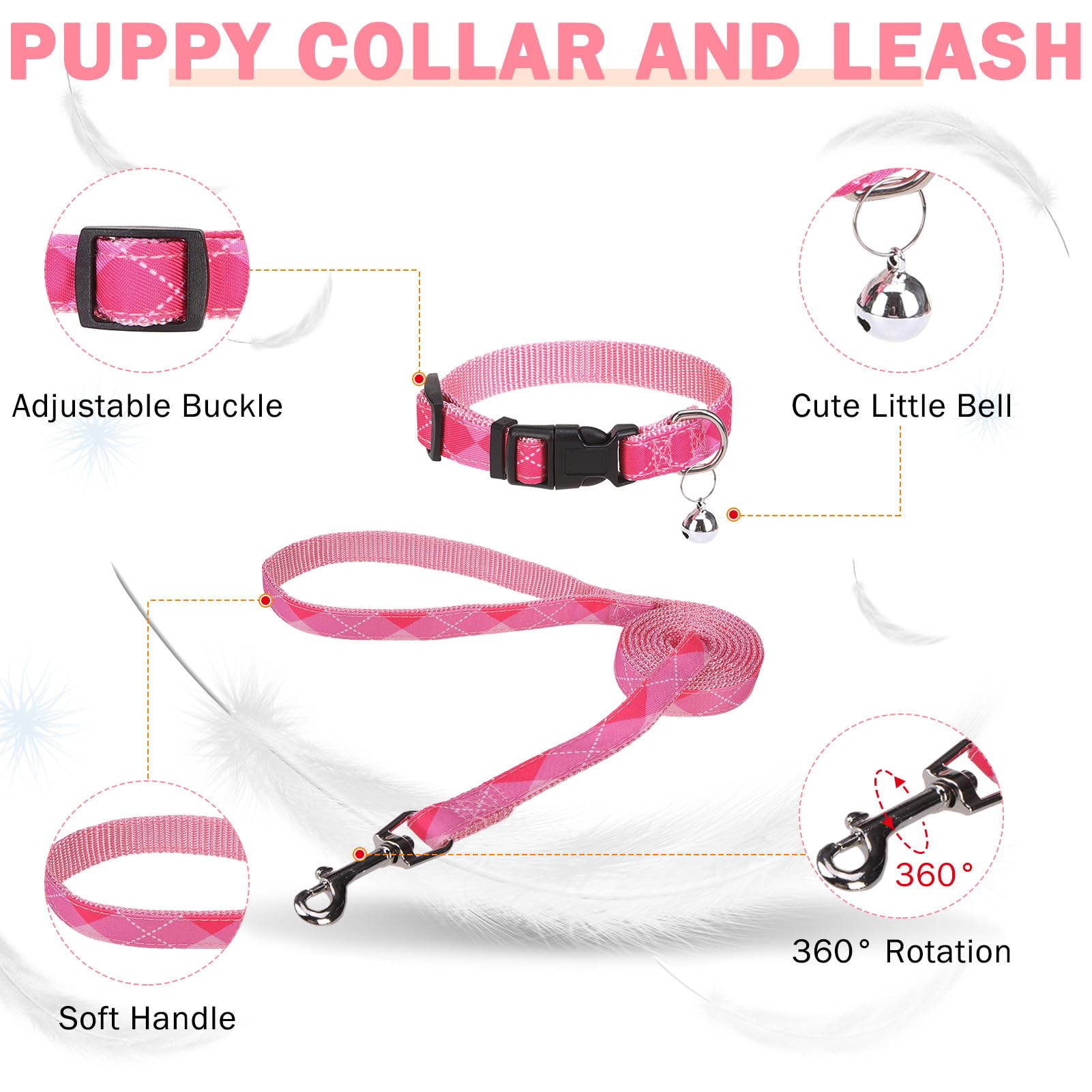 SCENEREAL Pink Plaid Dog Harness Set (Size M) – Step-in No Pull with Collar & Leash