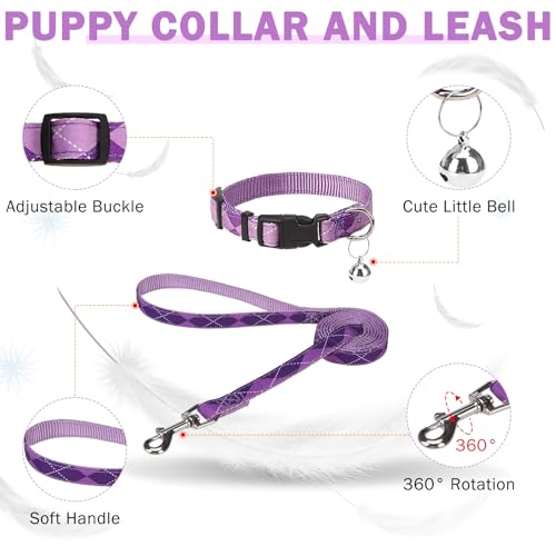 SCENEREAL Purple Plaid Small Dog Harness and Leash Set - No Pull, Reflective, Step-in XS
