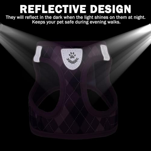 SCENEREAL Purple Plaid Small Dog Harness and Leash Set - No Pull, Reflective, Step-in XS