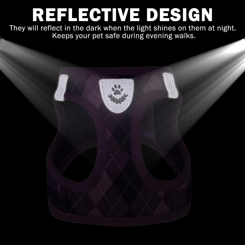 SCENEREAL Purple Plaid Small Dog Harness and Leash Set - No Pull, Reflective, Step-in XS