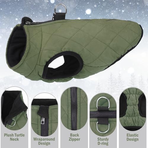 SCENEREAL Winter Dog Vest Coat with Built-in Harness, Size S for Small to Medium Dogs