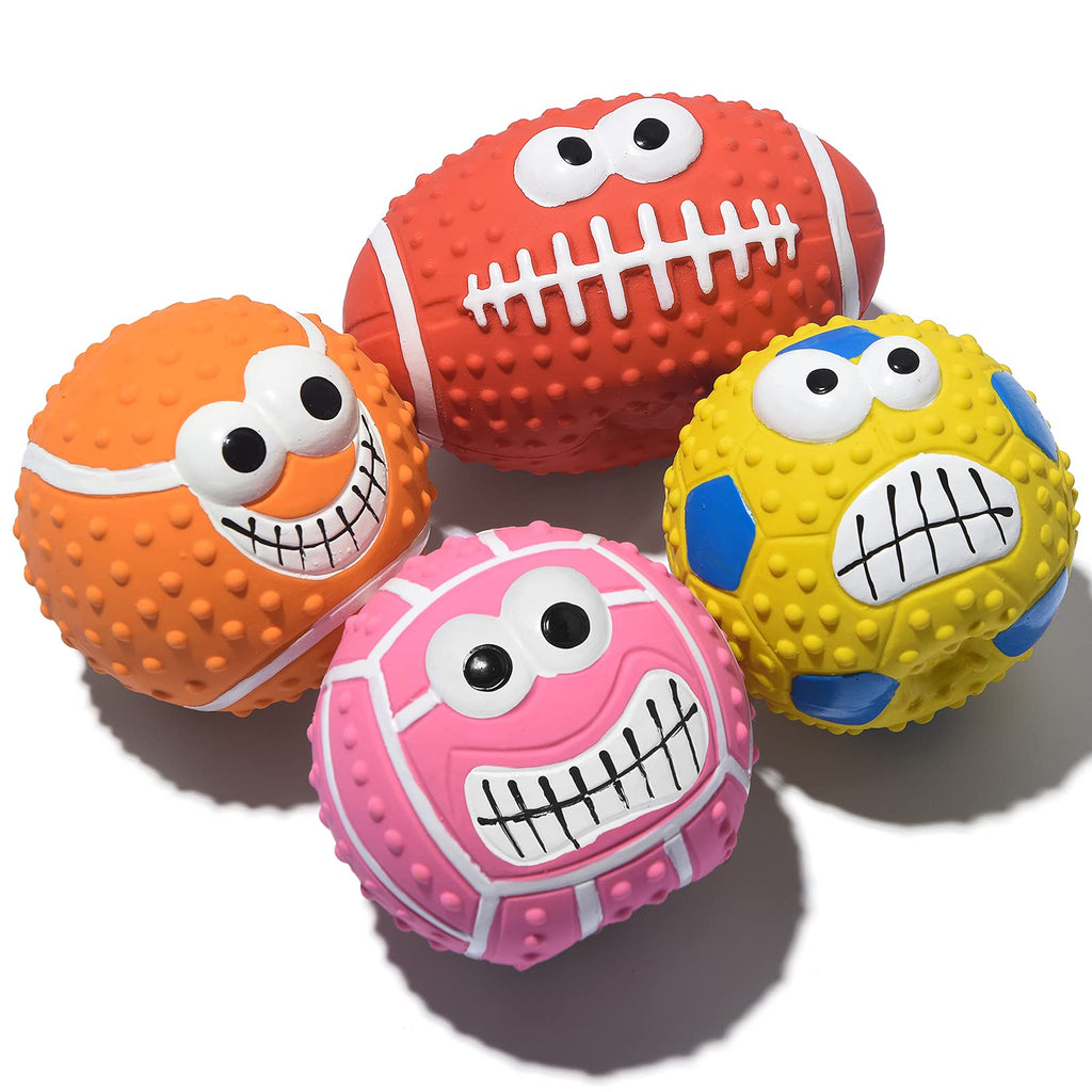 SCHITEC Squeaky Dog Balls 4 Pack - Interactive Latex Rubber Fetch Toys with Squeaker, 2.2 Inch Soft Bouncy Balls for Small Breed Dogs and Puppies