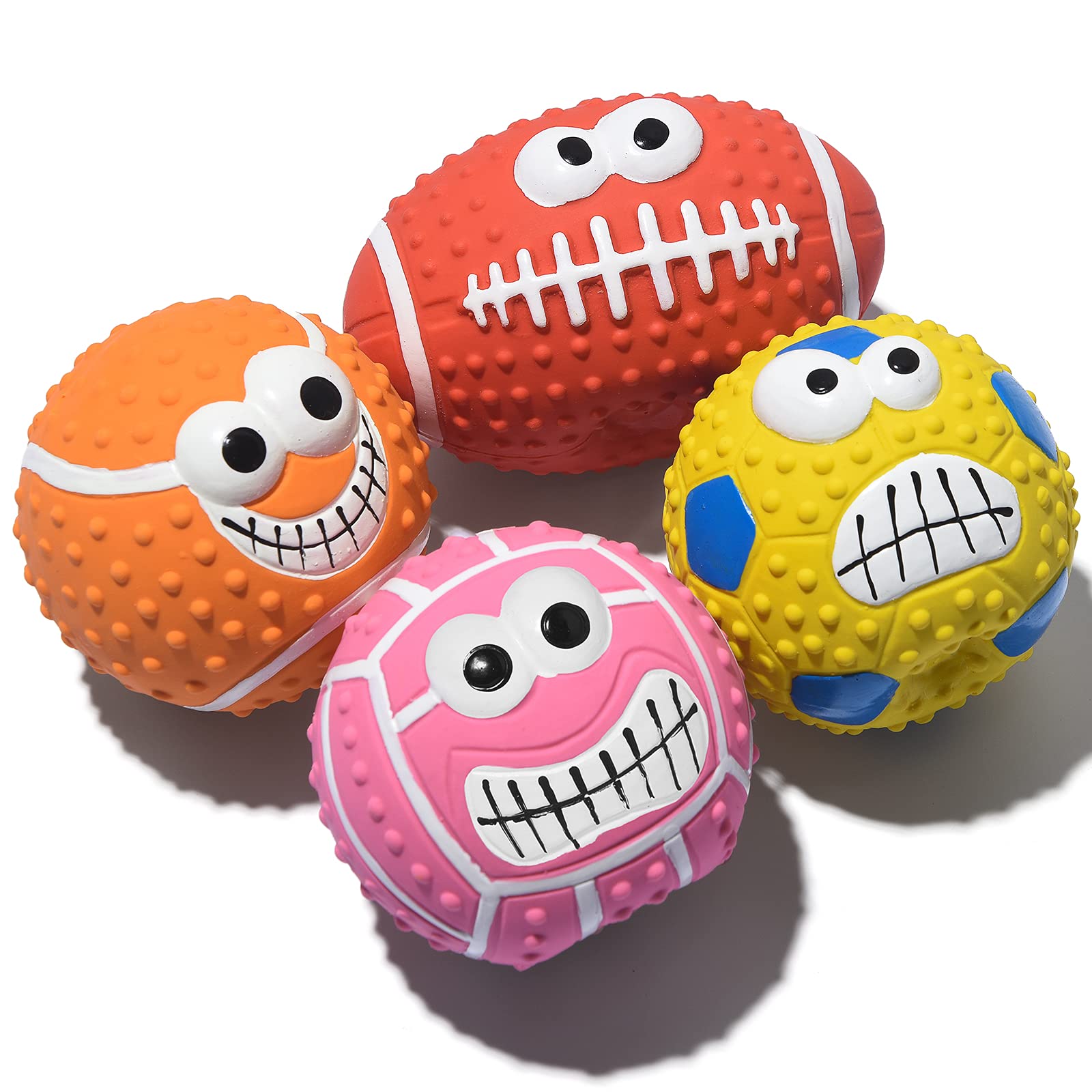 SCHITEC Squeaky Dog Balls 4 Pack - Interactive Latex Rubber Fetch Toys with Squeaker, 2.2 Inch Soft Bouncy Balls for Small Breed Dogs and Puppies