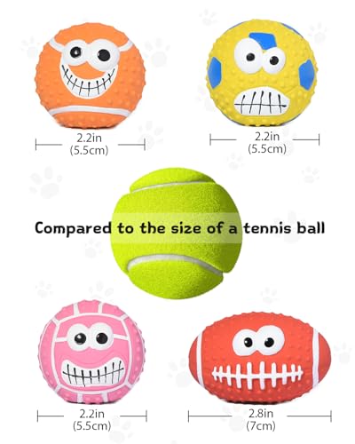 SCHITEC Squeaky Dog Balls 4 Pack - Interactive Latex Rubber Fetch Toys with Squeaker, 2.2 Inch Soft Bouncy Balls for Small Breed Dogs and Puppies