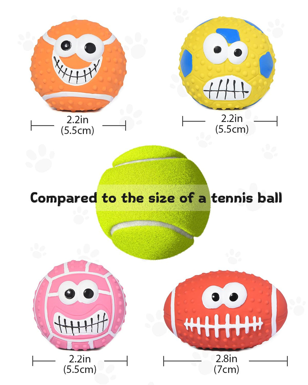 SCHITEC Squeaky Dog Balls 4 Pack - Interactive Latex Rubber Fetch Toys with Squeaker, 2.2 Inch Soft Bouncy Balls for Small Breed Dogs and Puppies