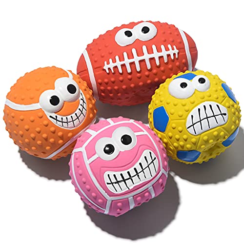 SCHITEC Squeaky Dog Balls 4 Pack - Interactive Latex Rubber Fetch Toys with Squeaker, 2.2 Inch Soft Bouncy Balls for Small Breed Dogs and Puppies