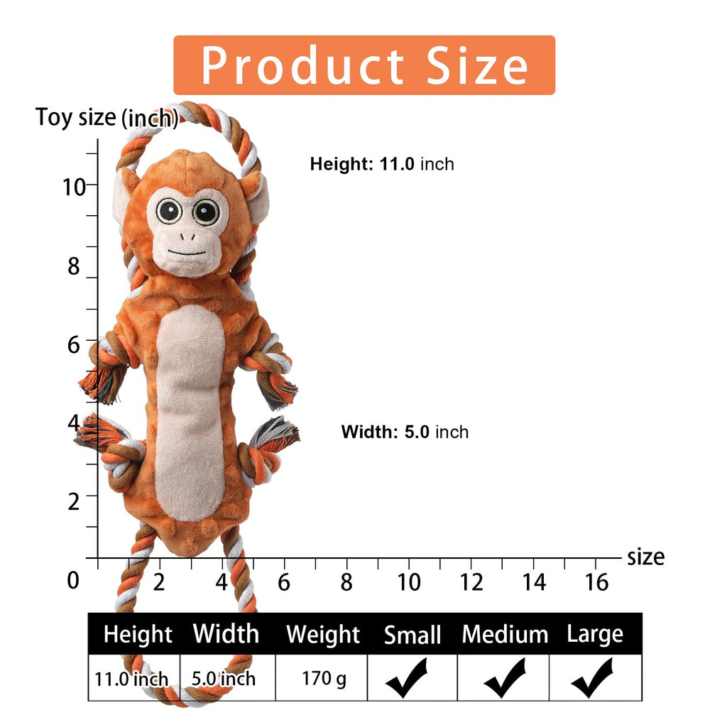 Sedioso Dog Tug Toy – Monkey Plush with Squeaker and Crinkle Paper for Interactive Play