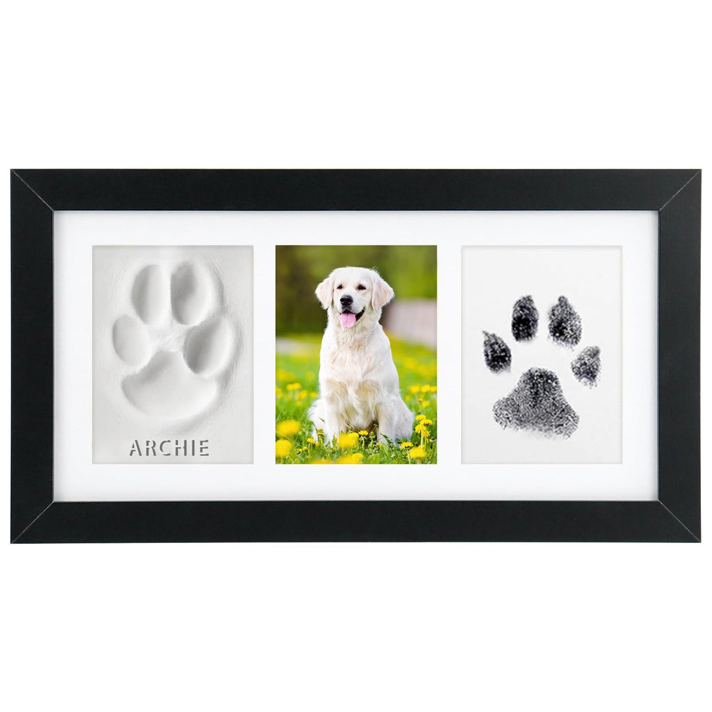 Seencool Dog Paw Print Frame Kit – Non-Toxic Clay & Clean Ink Pad, Wooden Memorial Frame for 3.5x5 Photos, Customizable Gift for Pet Lovers