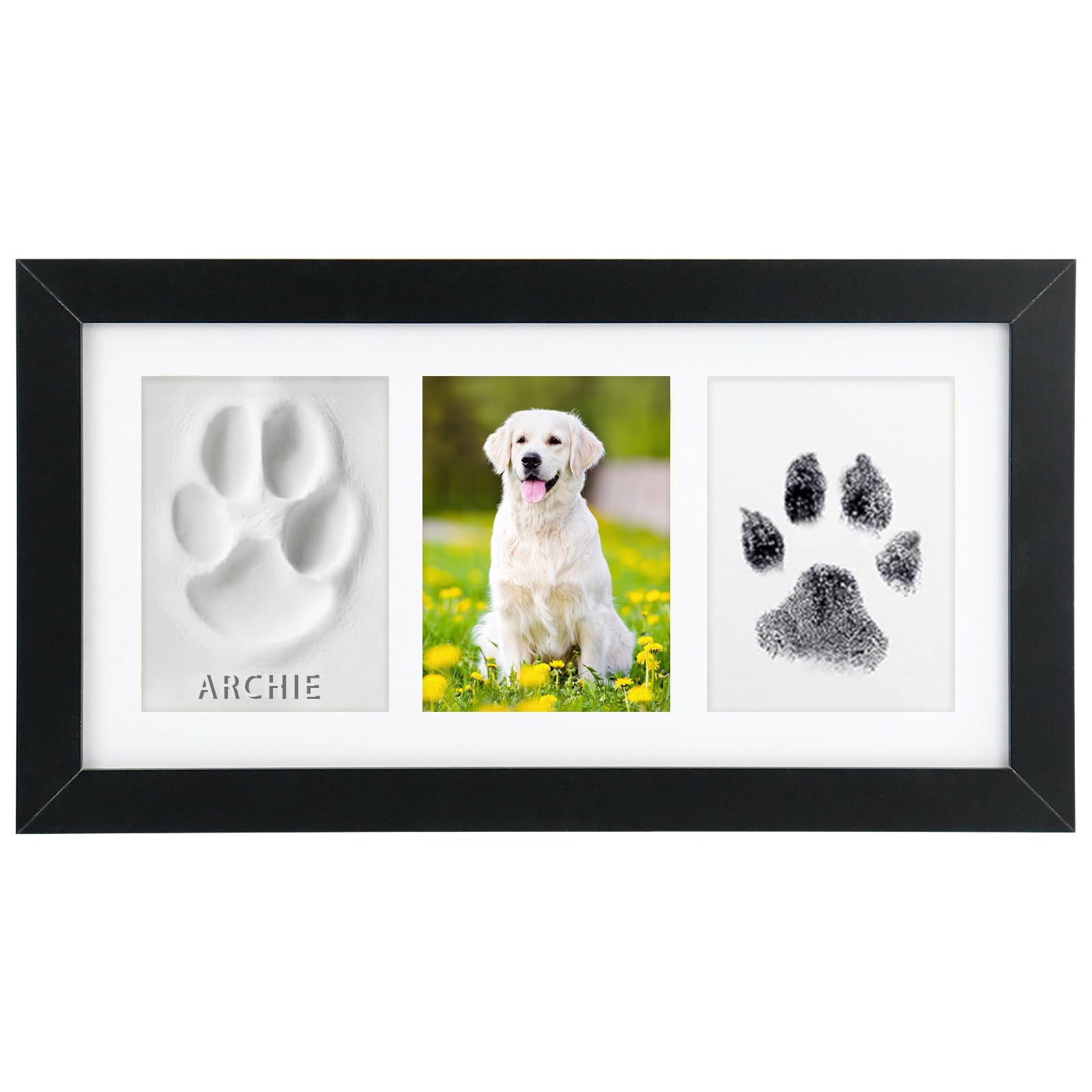 Seencool Dog Paw Print Frame Kit – Non-Toxic Clay & Clean Ink Pad, Wooden Memorial Frame for 3.5x5 Photos, Customizable Gift for Pet Lovers